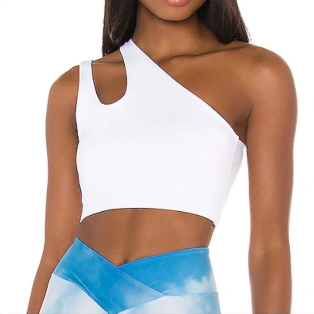 Nubyen X Revolve One Shoulder Sports Bra Sz Large White Cutout - Picture 1 of 10